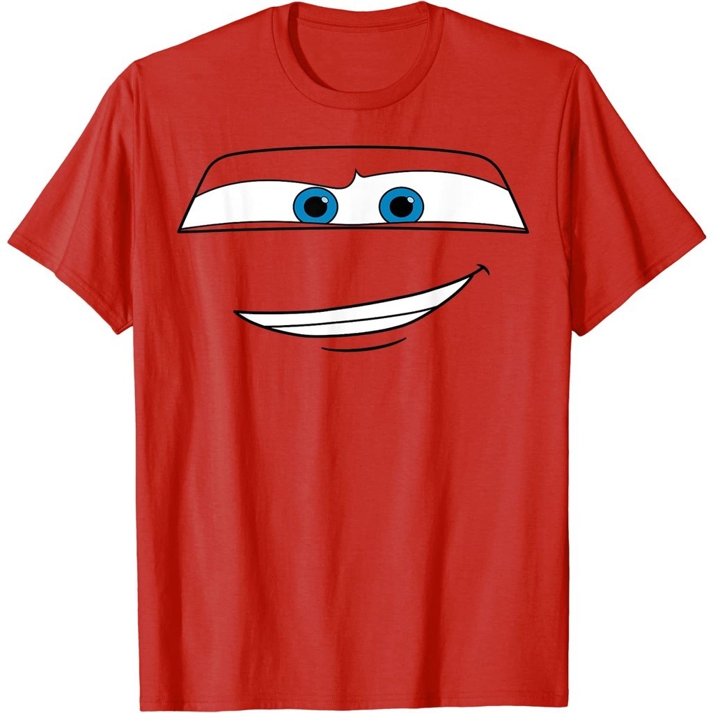 ใหม่ เสื้อยืด Disney Pixar Cars Lightning McQueen Big Face