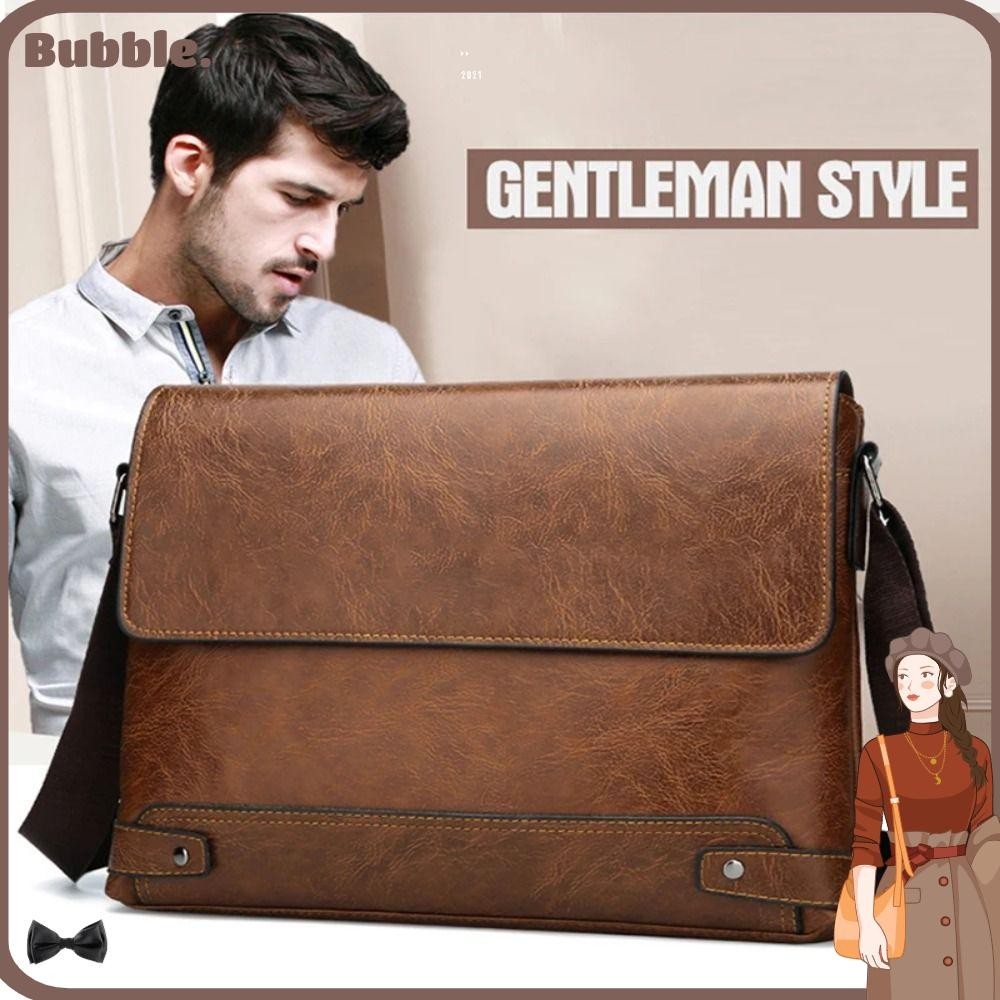 Bubble Men Business Briefcase, Retro PU Leather Laptop Shoulder Bag, Tote Messenger Crossbody Bag Side Designer Computer Bag