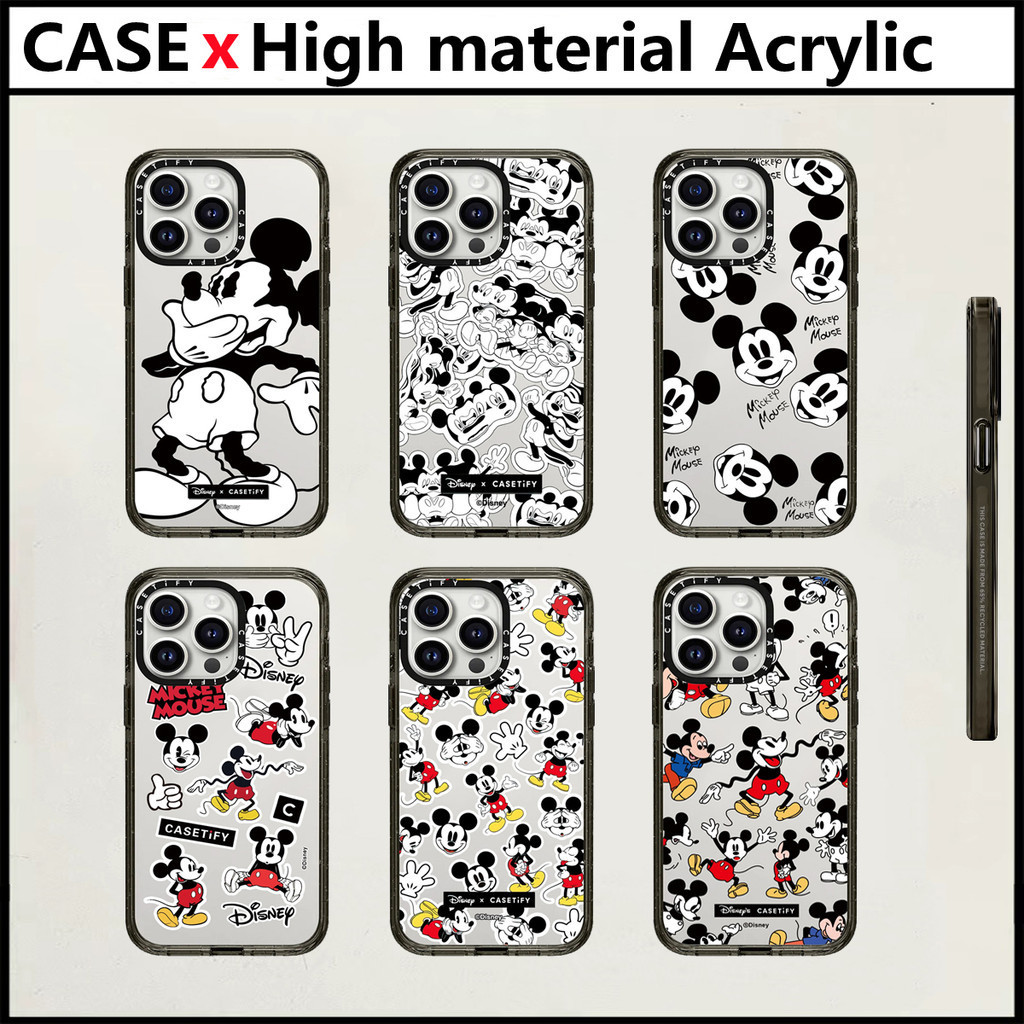 Casetify ตลก Mickey สติกเกอร์ iPhone สําหรับ 11 12 13 14 15 Pro Max 15 Plus อะคริลิคพลาสติก TPU ตัวอักษรด้านข้างกันกระแทกฝาครอบโทรศัพท์กลับ INS สไตล์ปลอก