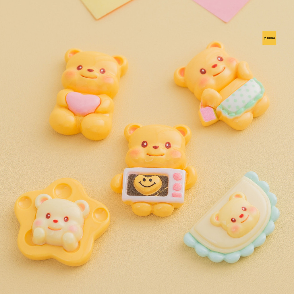 [4 #] การ์ตูนเนยหมีชุดเครื่องประดับทํามือกิ๊บครีมกาวเคสโทรศัพท์รองเท้าหัวเข็มขัดทําเองเรซิ่นอุปกรณ์เสริม ซคิว