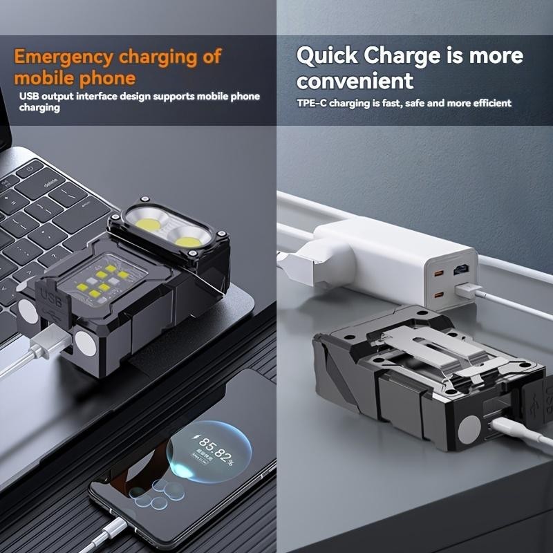 ไฟพวงกุญแจแม่เหล็กหมุนได้ ยูเอสบี ชาร์จซังไฟฉาย สุด ๆ สว่าง หมวกคลิปไฟสําหรับตั้งแคมป์ตกปลาฉุกเฉิน - รูปที่ 7