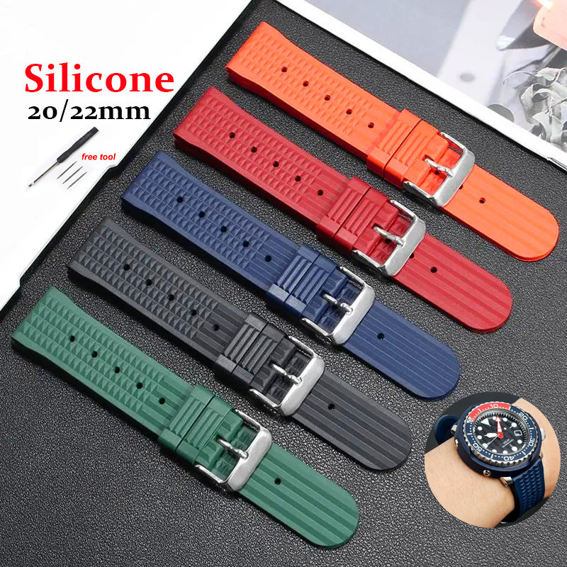 20mm 22mm ซิลิโคนวงดนตรีสากลนุ่มโอ๊กเทปกันน้ำกีฬาสร้อยข้อมือผู้ชายและผู้หญิง Seiko Omega สายคล้องคอ