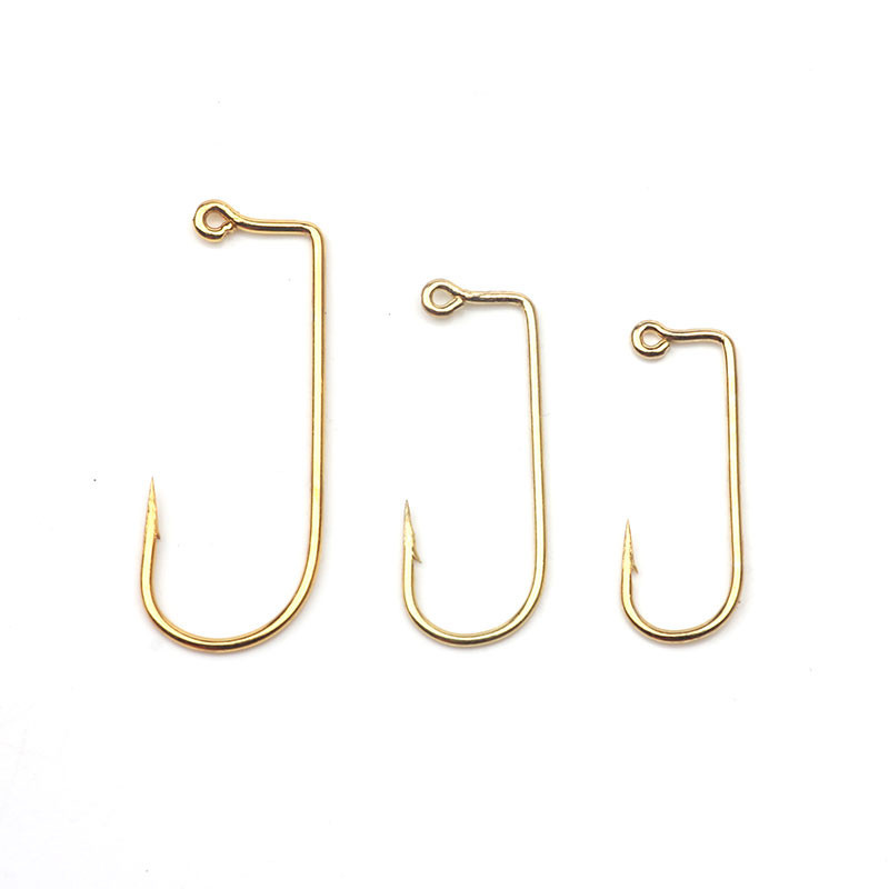 Rompin 50 ชิ้น/ล็อต Golden สี Jig ตะขอตกปลาเหล็กคาร์บอนสูงตะขอตกปลา Barbed 90 องศาสําหรับ Crankhook หนอน Lure Hook