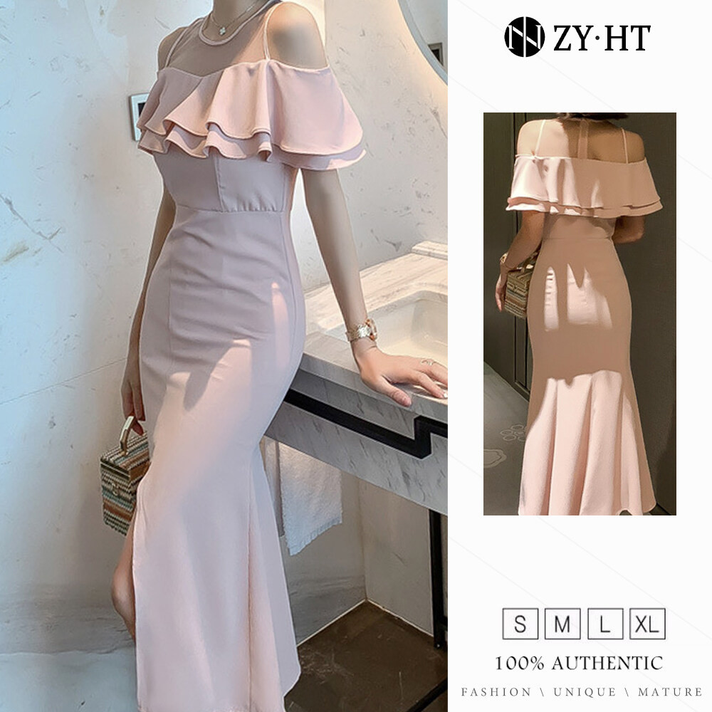[พร้อมส่ง]ZY·HT (Clearance - Coupons From 59RM) Summer Elegant Dress Feminine Halter Wrap Buttock Sl