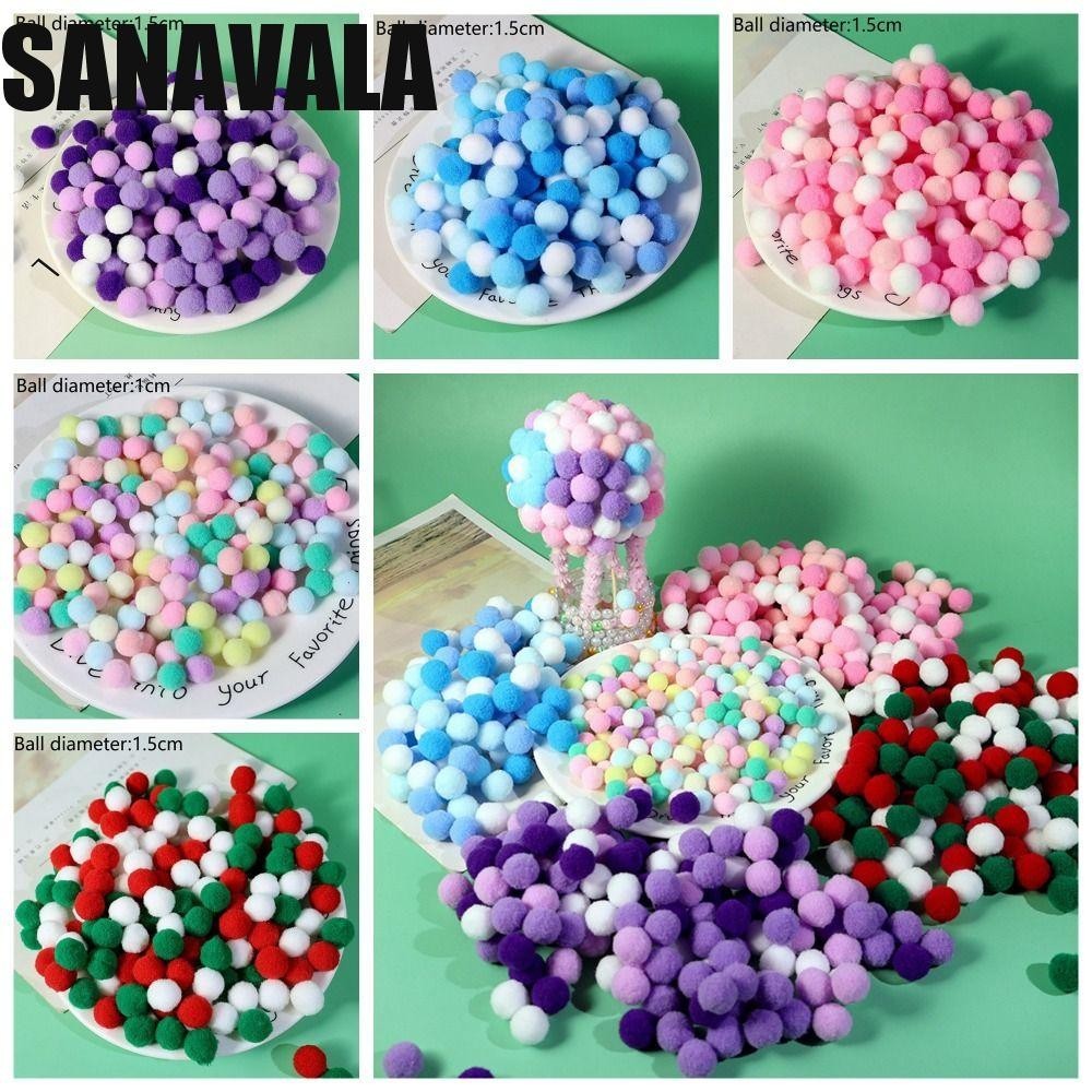 Sanavala ลูกบอลขนปอมปอม 1 แพ็ค 1 ซม./1.5 ซม|สี DIY Pom Ball, Pompoms Chrismas สี DIY ความยืดหยุ่น DIY Plush Ball Handmade ของเล่นเด็ก