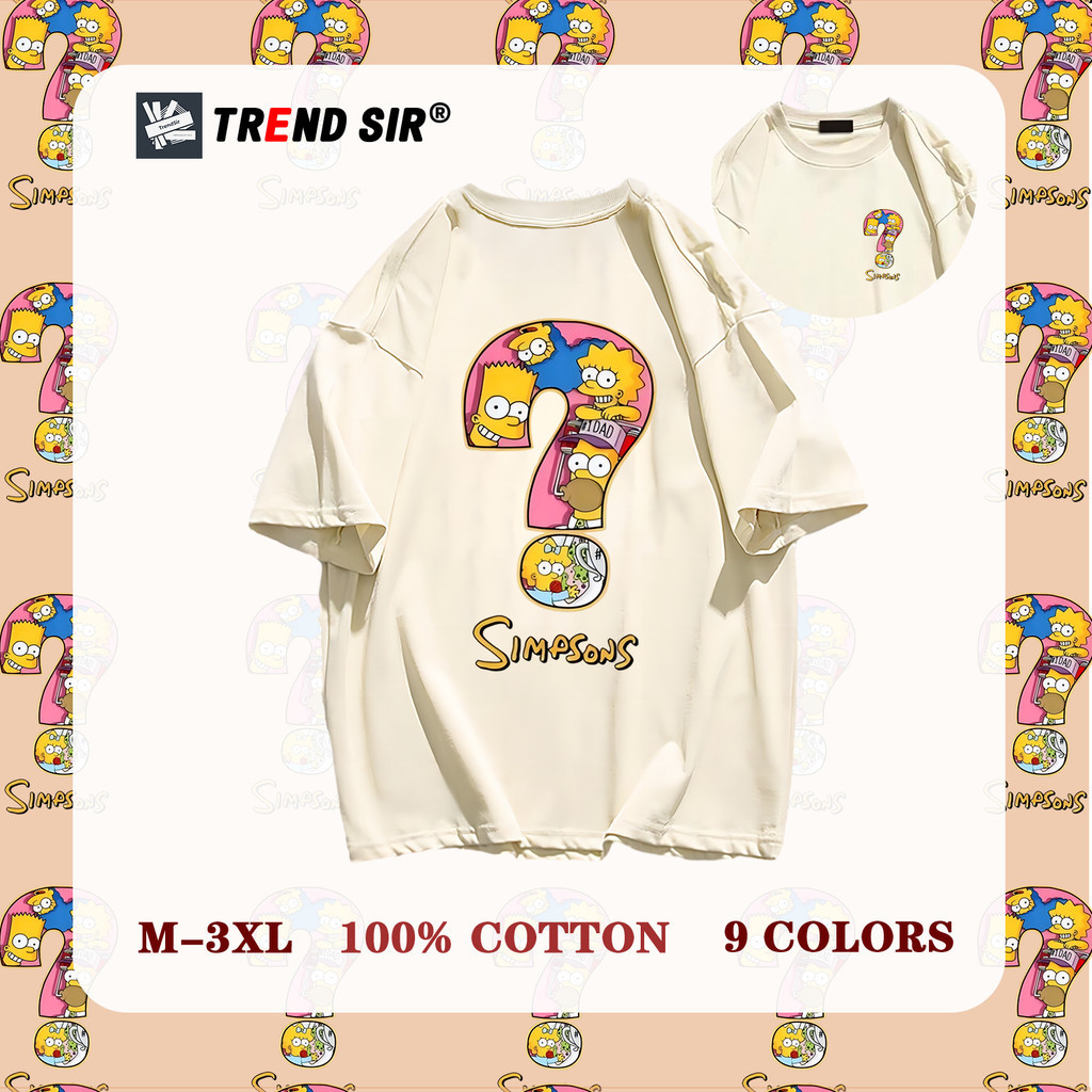 TrendSir NEW เสื้อยืดคอกลมแขนสั้น เสื้อยืดแฟชั่น The Simpsons หลวม 100% Cotton 9สี M-3XL
