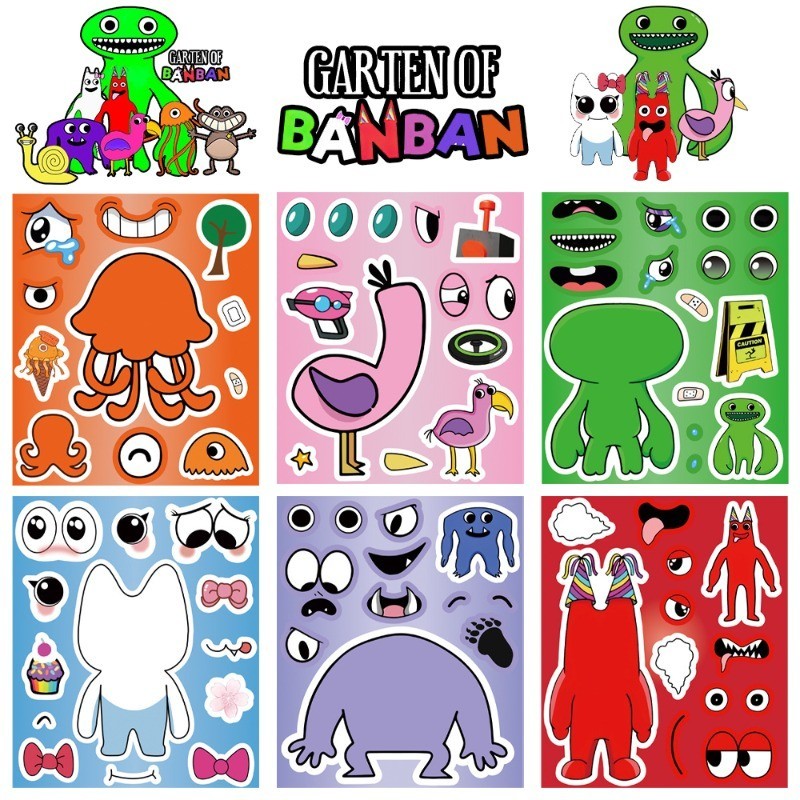 6/8pcs ใหม่ Garten of Banban เกมสติกเกอร์ปริศนาสําหรับเด็ก DIY สติกเกอร์ใบหน้ากันน้ํา