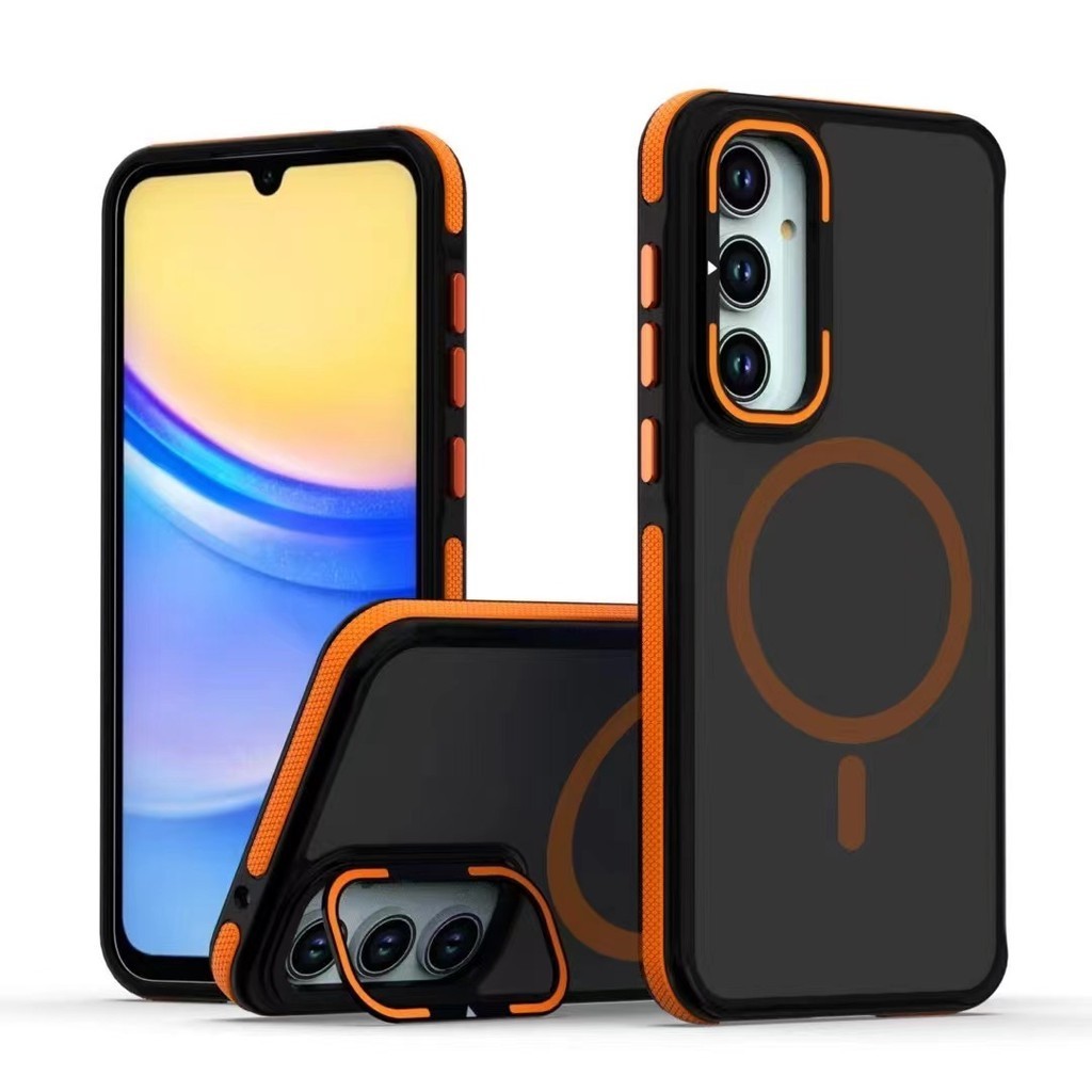 อะคริลิคเคสโทรศัพท์สําหรับ Samsung A55 A54 A35 A34 A25 A24 A15 A14 A13 A05 S25 S24 PLUS ULTR ผิว Fiendly รู้สึก Strong Magnetic Dual สี Skin Sensing กล้อง Bracket Shock Proof ปลอก