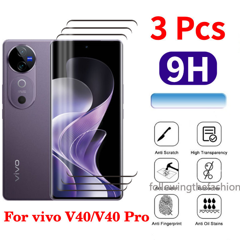 3 ชิ้นกระจกนิรภัยสําหรับ vivo V40 Pro 5G V40pro V 40 2024 Gobal หน้าจอ HD Clear View ป้องกันฟิล์มฟิล์มแก้ว 9H 3in1