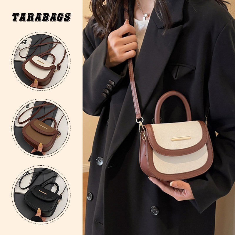 Tarabags กระเป๋าหนังสะพายข้างทรงกล่อง ครึ่งวงกลม กระเป๋าสะพายข้าง สําหรับผู้หญิง น่ารัก กระเป๋าถือเรียบง่ายประณีต