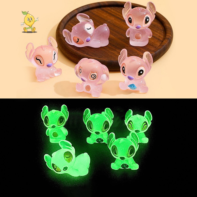 [mozh] 2 ชิ้นการ์ตูน 3D น่ารักสีชมพู Noctilucent Mini Stitch ตุ๊กตา Micro ภูมิทัศน์ของเล่นตกแต่ง DIY ครีมเจลเคสโทรศัพท์อุปกรณ์เสริม [TH]