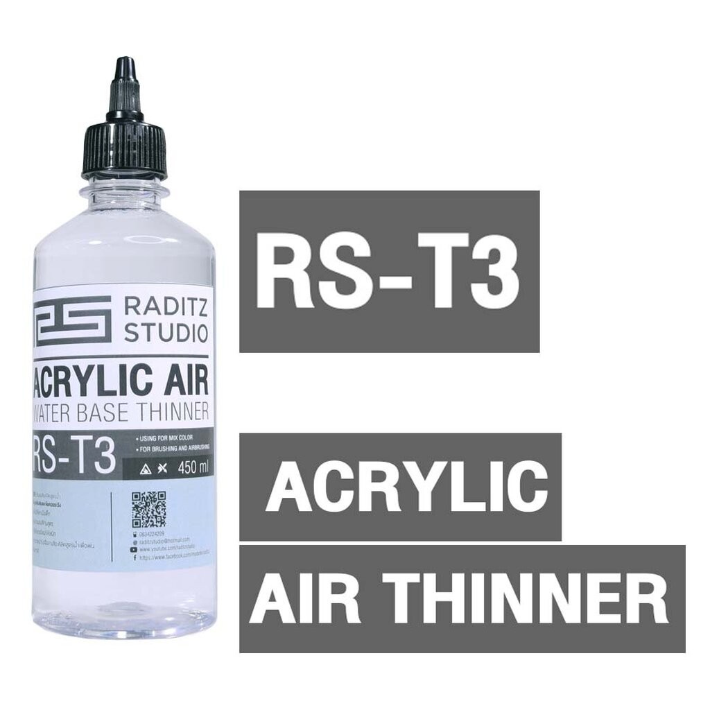 8858878900038 raditz RS-T3 Acrylic Air Thinner 450ml. ทินเนอร์สำหรับสีสูตรน้ำ