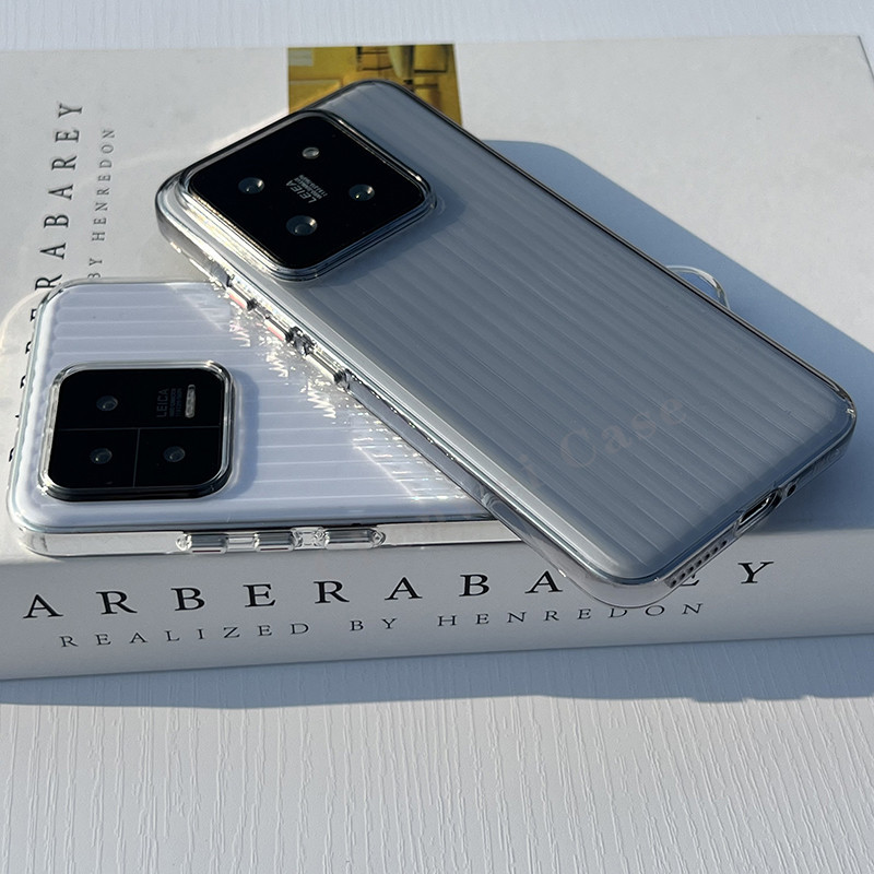 กระเป๋าเดินทาง Series 3D แถบแนวตั้งโปร่งใสสีดํา Clear Glossy Hard Case สําหรับ Xiaomi 13 13Pro 13Ult
