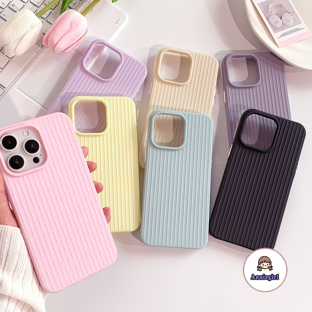 Simple สีทึบ แถบเหล็ก เคสโทรศัพท์สําหรับ IPhone 11 14 15 Pro Max 12 13 Promax ป้องกันรอยขีดข่วน กันกระแทกซิลิคอนฝาครอบโทรศัพท์
