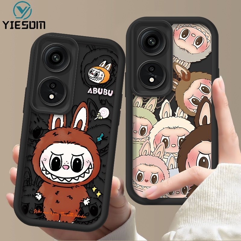 ใหม่การ์ตูนน่ารัก Labubu เคสโทรศัพท์สําหรับ OPPO A60 A18 A38 A58 A78 4G A98 5G A79 5G A17 A17K Matte สีดําซิลิโคนนุ่ม TPU Cover