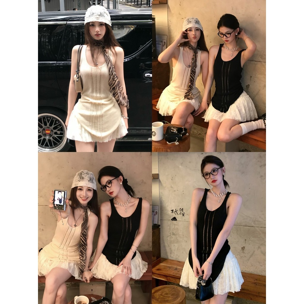 Anne เสื้อกล้าม ไหมพรม สีพื้น เข้ารูป ดีเทลเบาบาง เสื้อสายเดี่ยว สไตล์ลำลอง เกาหลี ทรงสวย #XG14
