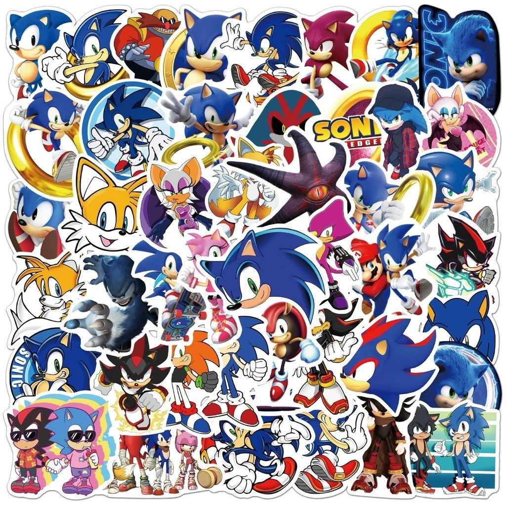 Y&P| ชุดสติ๊กเกอร์ Sonic the Hedgehog ชุดสติ๊กเกอร์กราฟิตี้กันน้ำลายการ์ตูน, 55 แผ่น/ชุด