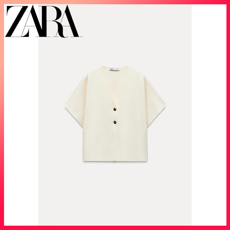ZARA ซาร่า 24 ฤดูใบไม้ร่วงสินค้าใหม่ของผู้หญิงสวมใส่ธรรมดาแขนสั้นคอวีกีฬาแจ็คเก็ตถัก