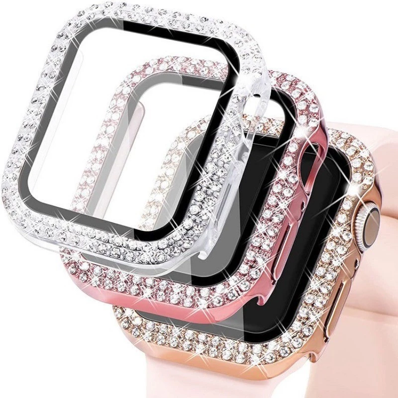 สําหรับ Apple Watch 40/41/44/45 มม.38 มม.42 มม.49 มม.สําหรับ iwatch กระจกนิรภัยเพชรกรณีฝาครอบปลอก