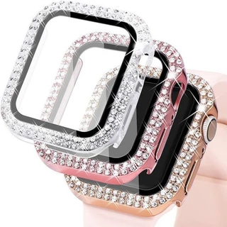 สําหรับ Apple Watch 40/41/44/45 มม.38 มม.42 มม.49 มม.สําหรับ iwatch กระจกนิรภัยเพชรกรณีฝาครอบปลอก