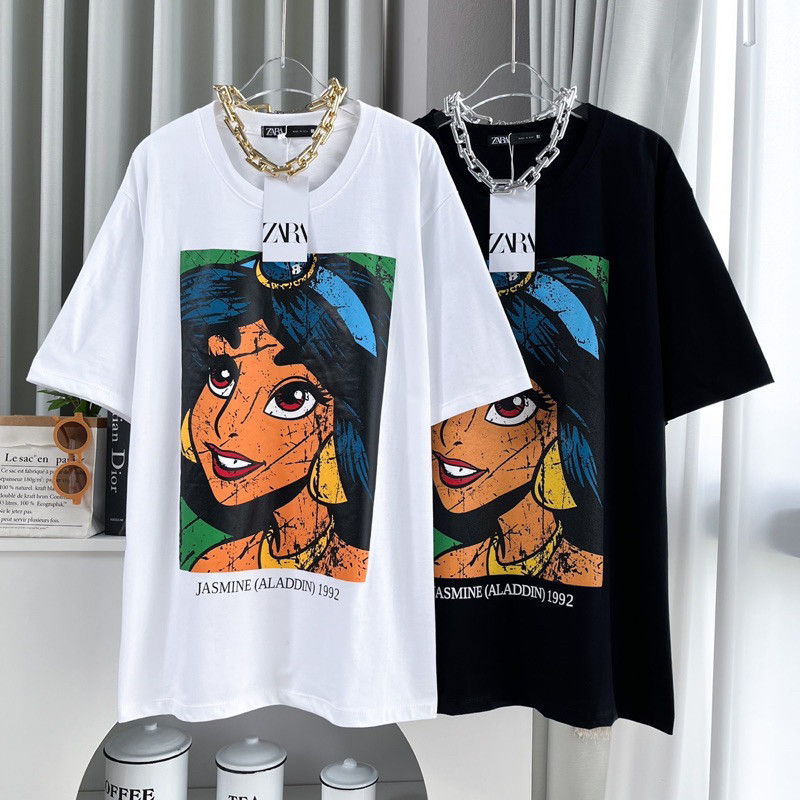 Zara 2024 เสื้อยืดโอเวอร์ไซส์ป้าย zara ผ้า Cotton รอบอก44-46นิ้ว S-5XL