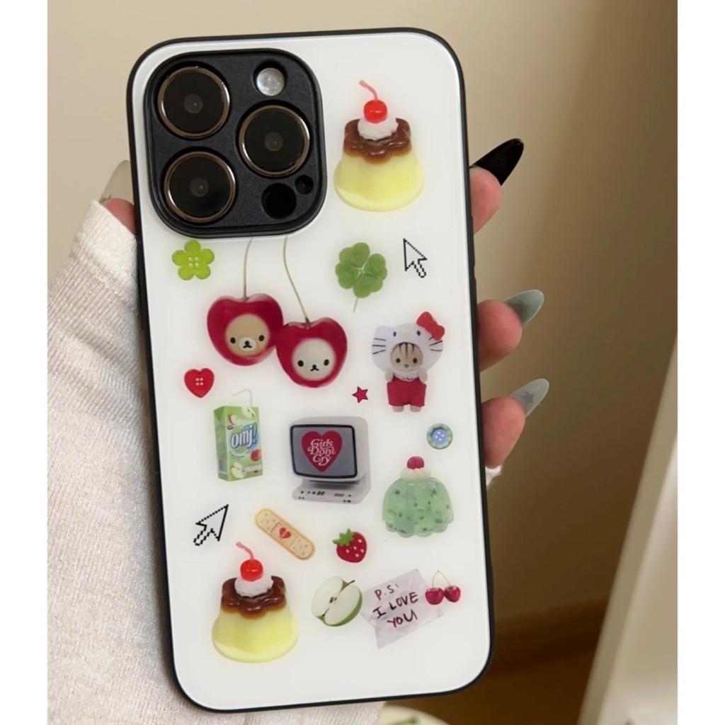 ขนมหวานเชอร์รี่เหมาะสําหรับ Apple 15/14/13pro เคสโทรศัพท์ 12/11 การ์ตูน xr/xsmax กันกระแทก 7/8p ขอบตรงเคสโทรศัพท์แบบนุ่ม