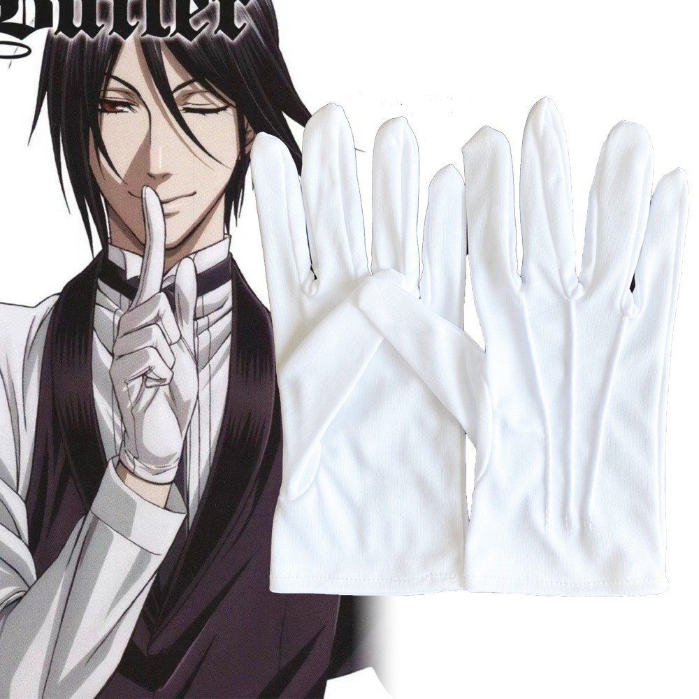 อะนิเมะถุงมือบัตเลอร์สีดํา Sebastian Michaelis ถุงมือพิธีการสีขาวแฟชั่นฮาโลวีนคอสเพลย์แฟชั่นอุปกรณ์เสริม