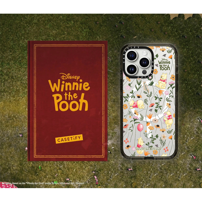 Casetify X Winnie the Pooh Vintage Floral Case Impact Case แม่เหล็กดูด Hard อะคริลิคด้านหลัง TPU Edge Case สําหรับ Apple IPhone 12 13 14 15 Pro Max Plus พร้อมกล่อง