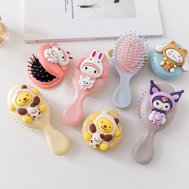 Kawaii Sanrio Air Cushion หวีนวด Cinnamoroll Kuromi Mymelody Pochacco หวีแบบพกพาแปรงผมสําหรับสาวของขวัญ