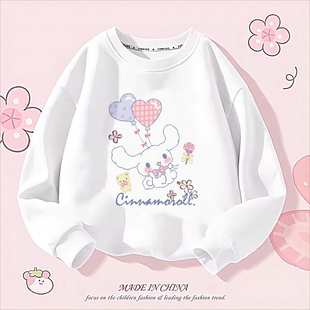 SANRIO ฤดูใบไม้ผลิฤดูใบไม้ร่วง น่ารัก อะนิเมะ ซานริโอ เด็กใหม่เสื้อแขนยาวน่ารักการ์ตูน ซินนามอนโรล เสื้อผ้า หมวก ของเล่นสําหรับเด็ก - รูปที่ 3