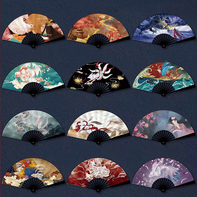 Chinese style national tide big folding fan Summer outdoorDomineering Hand fan  Bamboo and Wood Inkj