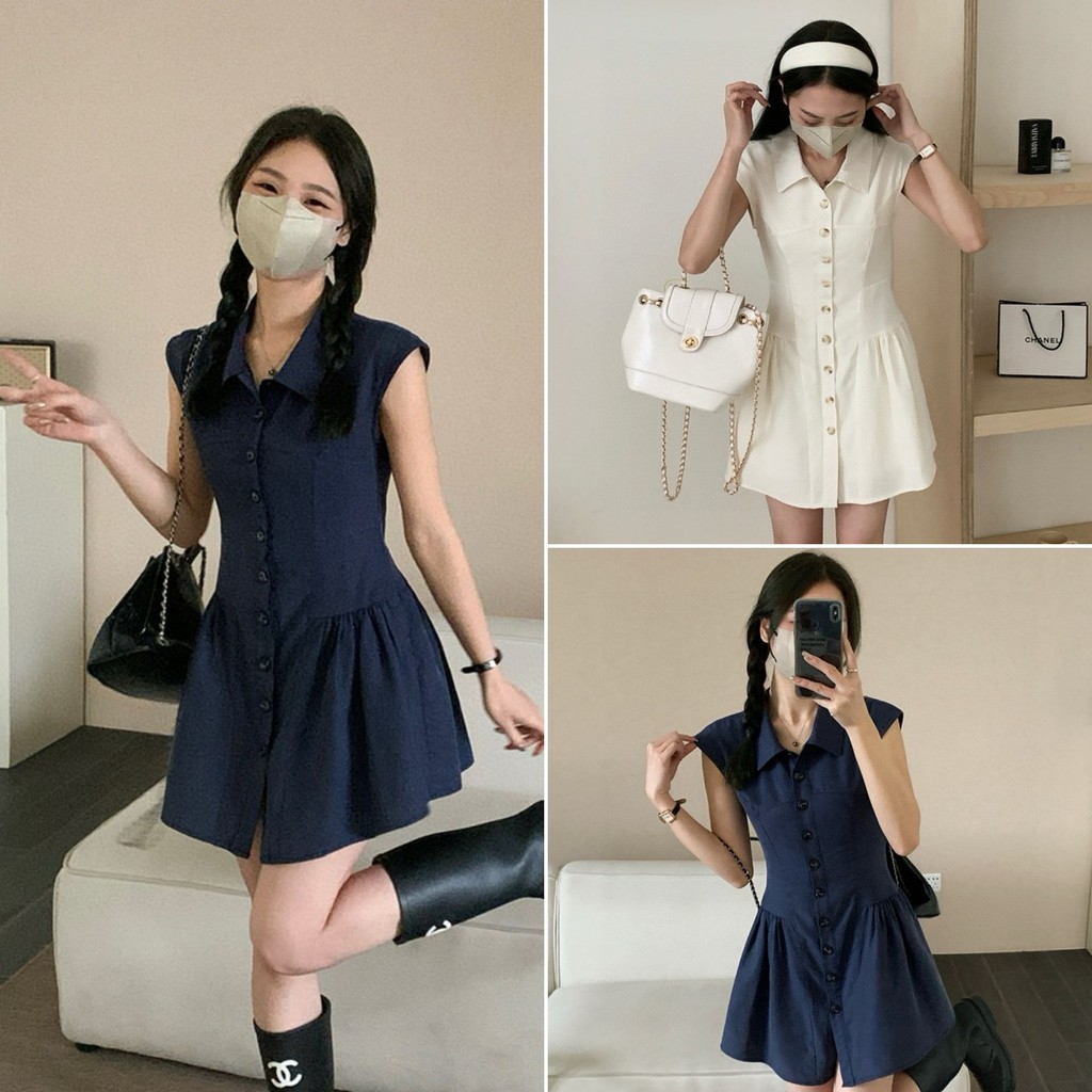 Betty house พร้อมส่ง เดรสน่ารัก เดรสสั้นเซ็กซี่ผู้หญิง ผ้ายืดรูปทรงสวย ชุดคอโปโลแขนกุด เหมาะสำหรับทำงานไปเที่ยว