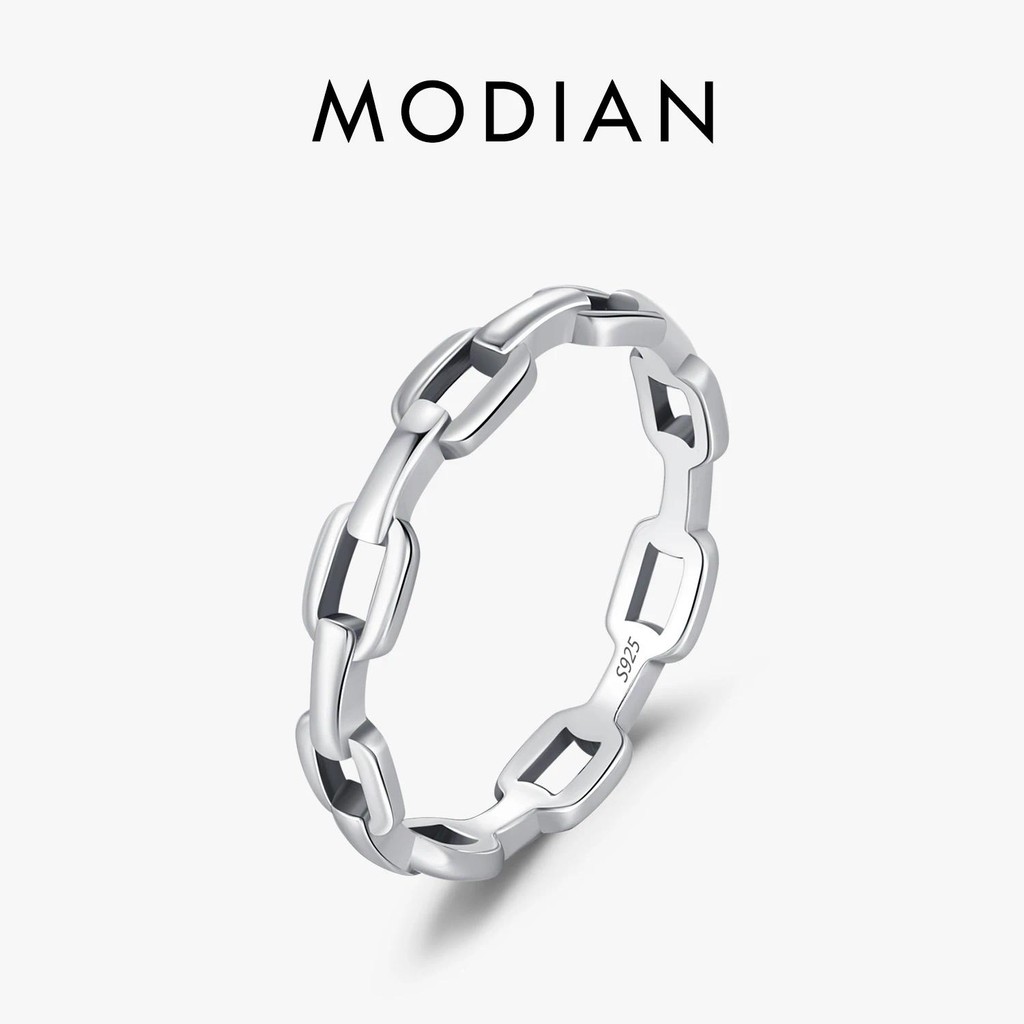 Modian 925 เงินสเตอร์ลิงทุกวัน Retro ล็อค Eternity Bands แหวน Vintage Stackable Party Fine เครื่องประดับสําหรับผู้หญิงอุปกรณ์เสริม