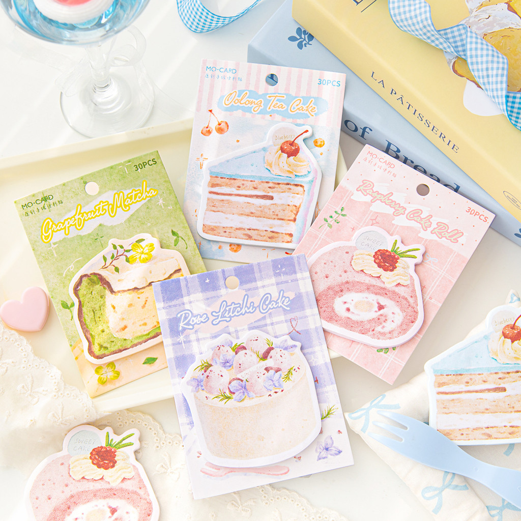 30 ชิ้นชายามบ่าย Yummy Sticky Notes น่ารัก Kawaii เค้กรูป Sticky Notes อาหารแปลกขนม Notepad Memo Note Sticky Notepad สําหรับโฮมออฟฟิศโน๊ตบุ๊คอุปกรณ์การเรียนนักเรียน