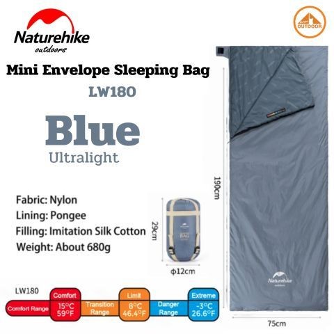 ที่นอนพกพา Naturehike Mini Envelope Sleeping Bag LW180 #Green ถุงนอนเดินป่าแคมป์ปิ้งคุณภาพดีกันหนาว 