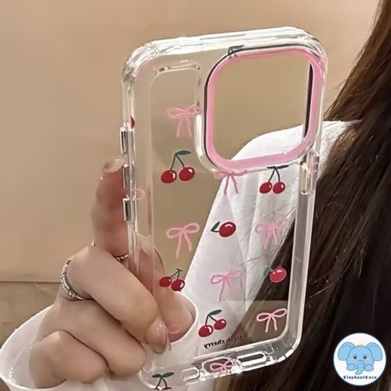 ตัวเรือนการ์ตูนเชอร์รี่โบว์น่ารักเข้ากันได้กับ เคสไอโฟน 11 12 13 14 15 Pro Max XR X XS Max 14 15 7 12 6 6s 8 Plus SE เคส