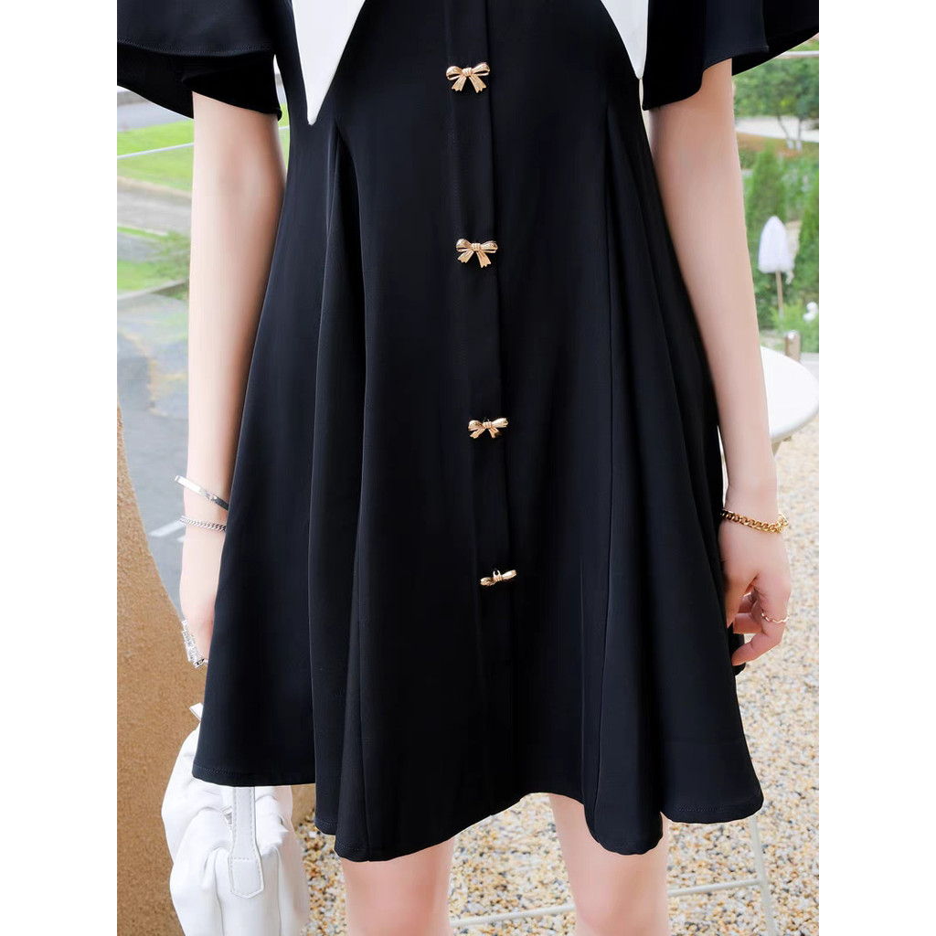 Veewink พร้อมส่งจากกทม เสื้อผ้าโอเวอร์ไซส์สำหรับคนอ้วน ชุดเดรสคนท้องสั้นทรงเอสีดำคอวีสไตล์เรโทรฝรั่งเศส ราคา ถูกที่สุด ดีลบีเคเค แกลเลอรีภาพที่ 5