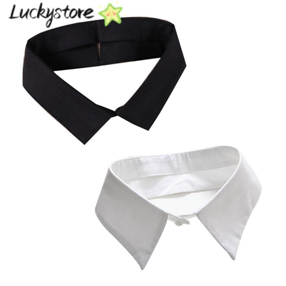 Lucky เสื้อเชิ้ตคอปกปลอม ผ้าฝ้าย ถอดออกได้ สีดํา และสีขาว สไตล์วินเทจ แฟชั่นคลาสสิก สําหรับผู้หญิง และผู้ชาย