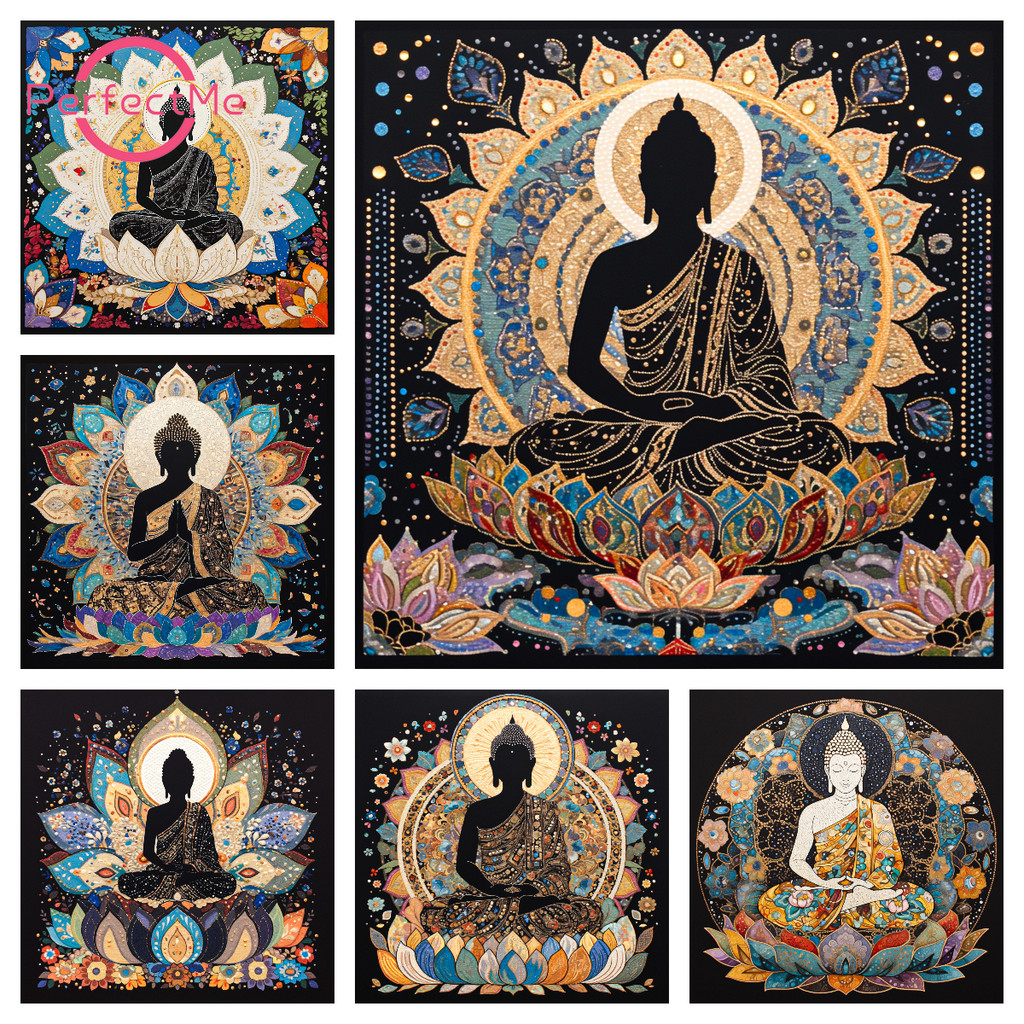 [ Pm ] ชุดรูปปั้นพระพุทธรูปศาสนา DIYStone ภาพวาดเพชรภาพวาดตกแต่งบ้าน 30x30