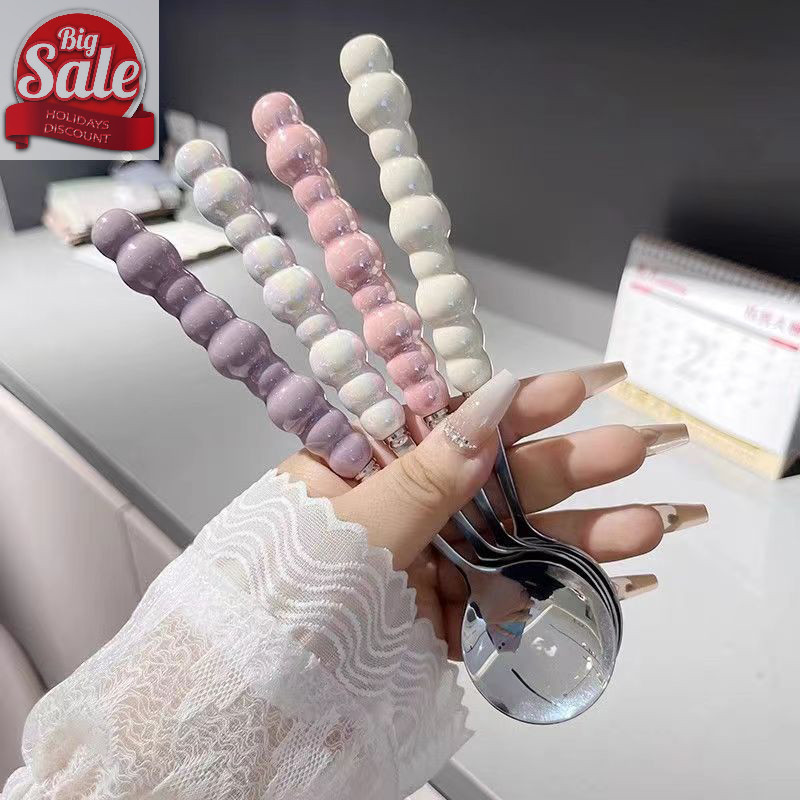 Af Pearl Handle ช้อนสแตนเลสกวนช้อนไอศกรีมเค้กช้อนขนมหวานบาร์อุปกรณ์ครัว Party ช้อนส้อม Gadgets A - รูปที่ 6