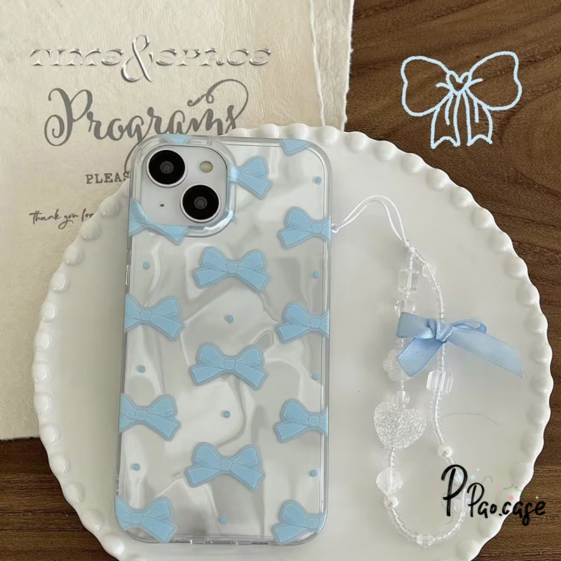 ตลับน้ำเงินโบว์ผูกโบว์หรูหราตัวเรือนน้ำเข้ากันได้กับ เคสไอโฟน 13 11 15 XR 7Plus 14 12 Pro Max 14 15 6 8Plus X XS Max