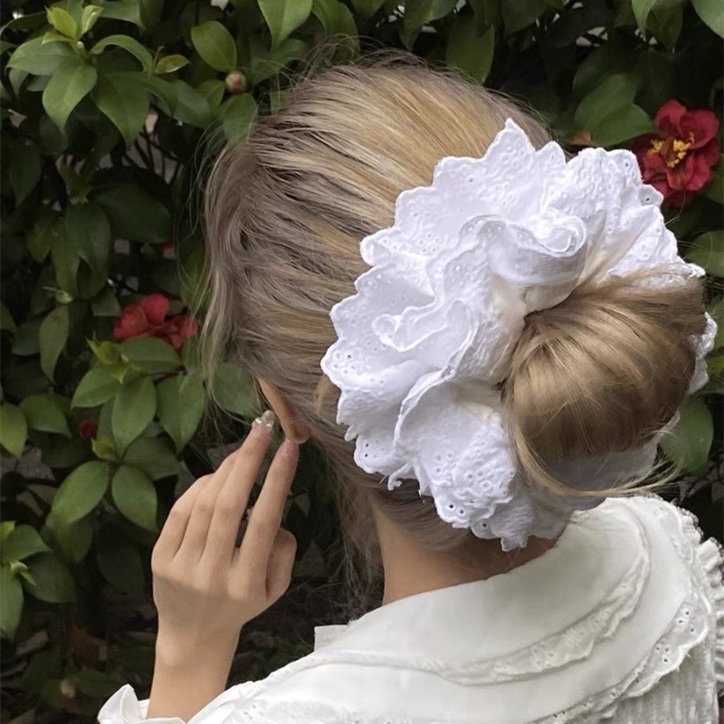 4 ชั้นขนาดใหญ่ยางรัดผมผ้าฝ้ายแท้ผสมลูกไม้แฮนด์เมดอเนกประสงค์สไตล์โลลิต้าแฟชั่นสําหรับผู้หญิง