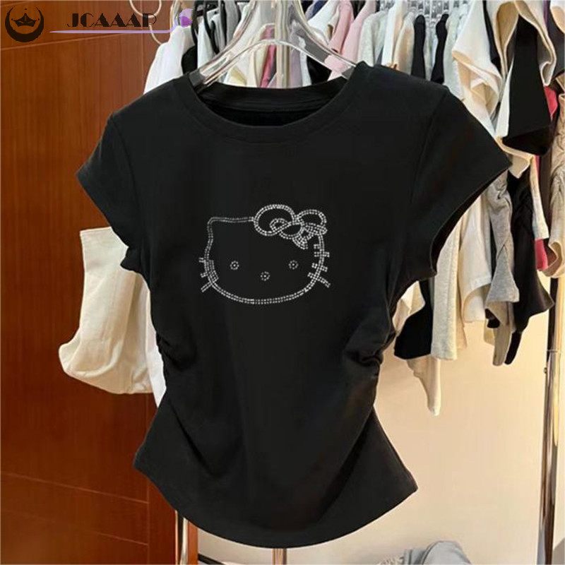 Ming Mini การ์ตูนเกาหลี Rhinestone crop เสื้อครอปงานเพชร & กลิตเตอร์ เนื้อผ้าคอตตอน เสื้อยืด GFE75 TH