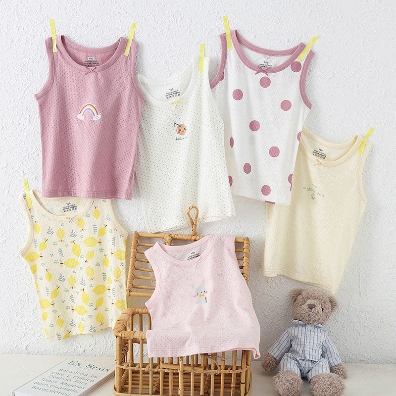 LFGirls Tank Tops 100-160cm ตาข่ายผ้าฝ้ายเด็กเสื้อกั๊กเสื้อกล้ามสําหรับฤดูร้อน
