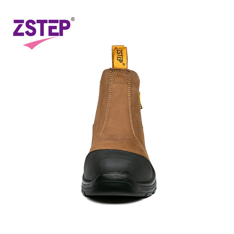 Zstep รองเท้านิรภัยรองเท้านิ้วเท้าเหล็กเชลซีป้องกันการกระแทกป้องกันการเจาะสีน้ําตาลไซส์ 39-46