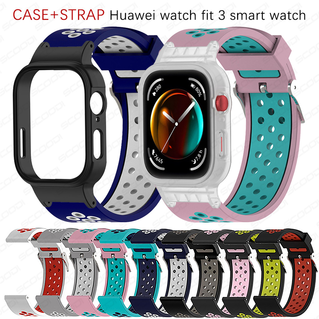 สายนาฬิกาซิลิโคน + เคสสําหรับ Huawei Watch fit 3 สายนาฬิกาอัจฉริยะ + สายรัดข้อมือทดแทนฝาครอบ