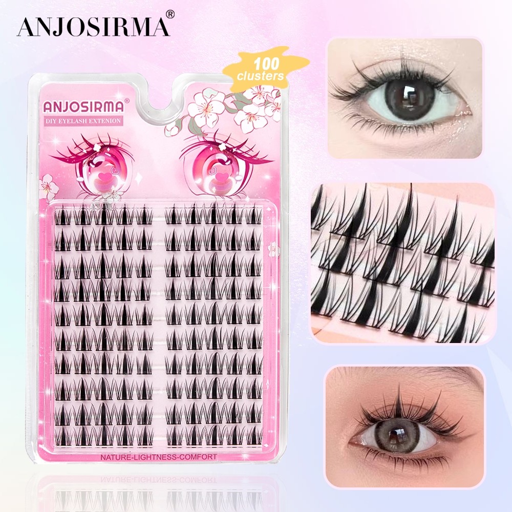 Anjosirma กระต่ายน่ารักขี้เกียจ DIY Lashes 10 แถวคุณภาพสูง Curled ธรรมชาติการ์ตูนคลัสเตอร์เดี่ยวขนตา make up เครื่องมือ