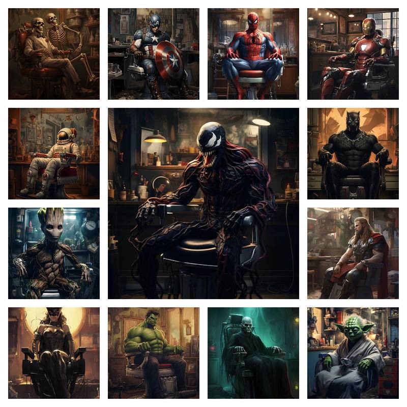 Super Heros ในร้านตัดผม Wall Art ร้านทําผมตกแต่ง Joker Barbershop Art ร้านตัดผมโปสเตอร์