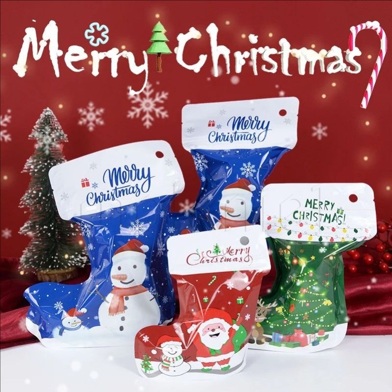 อุปกรณ์ปาร์ตี้ปีใหม่คริสต์มาส - ถุงปิดผนึกตัวเอง Merry Christmas Candy - กระเป๋าห่อขนมบิสกิตการ์ตูน - ถุงห่อตกแต่งเทศกาล - ถุงน่องคริสต์มาสสร้างสรรค์ Pac