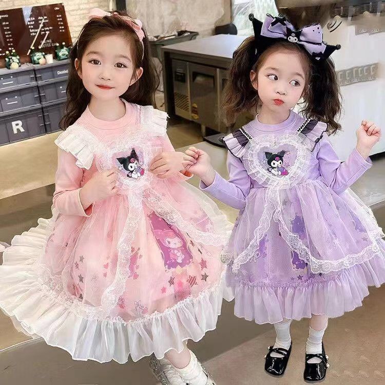 สาวแฟชั่นแขนยาวเจ้าหญิงตาข่ายชุดเด็กหวานชุดคุโรมิ